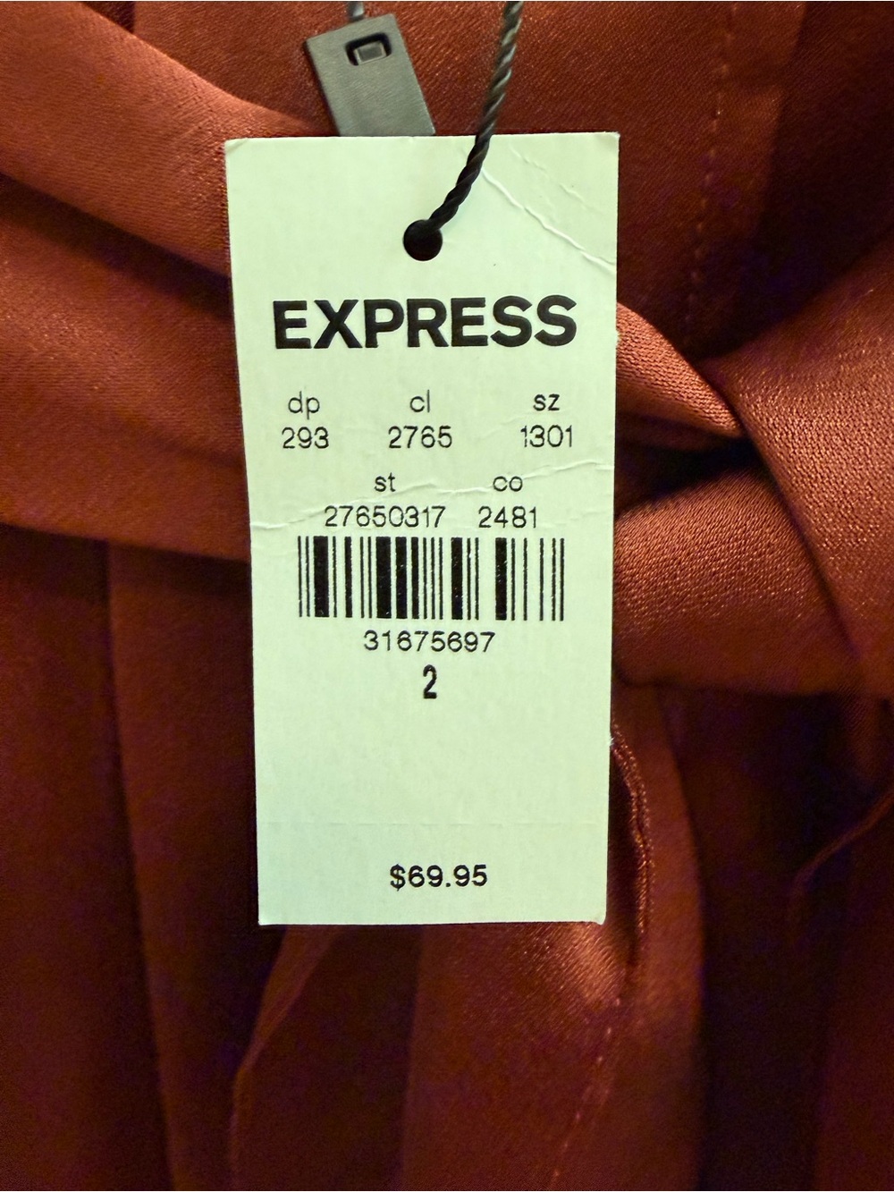 NWT Express Satin Tie-Waist Faux Wrap Midi Skirt- Rust Red Size 2 - Picture 8 of 11